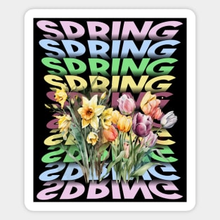 Spring Is Here Colorful Floral mirrored design Magnet